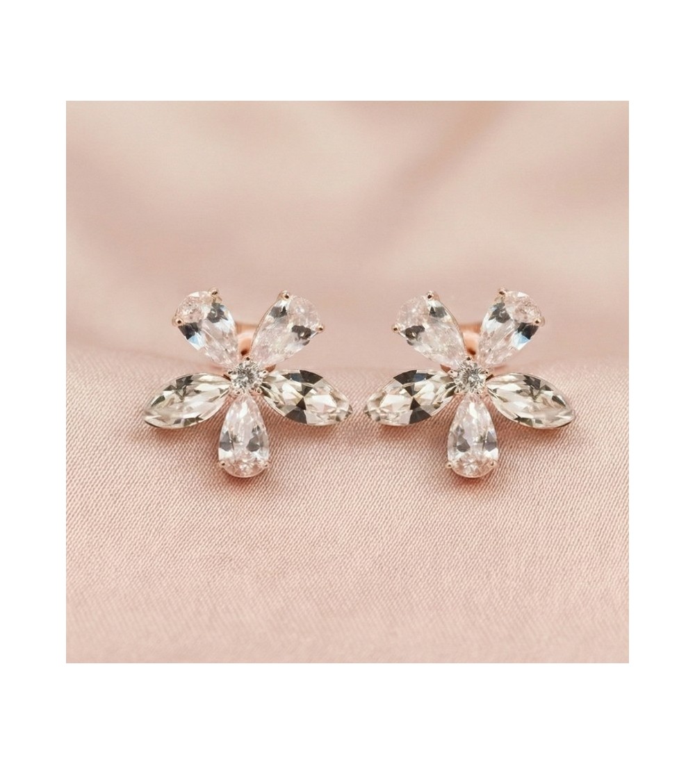 Crystal Bloom Earrings – Silver & Rose Gold Floral Studs