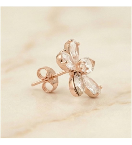 Crystal Bloom Earrings – Silver & Rose Gold Floral Studs