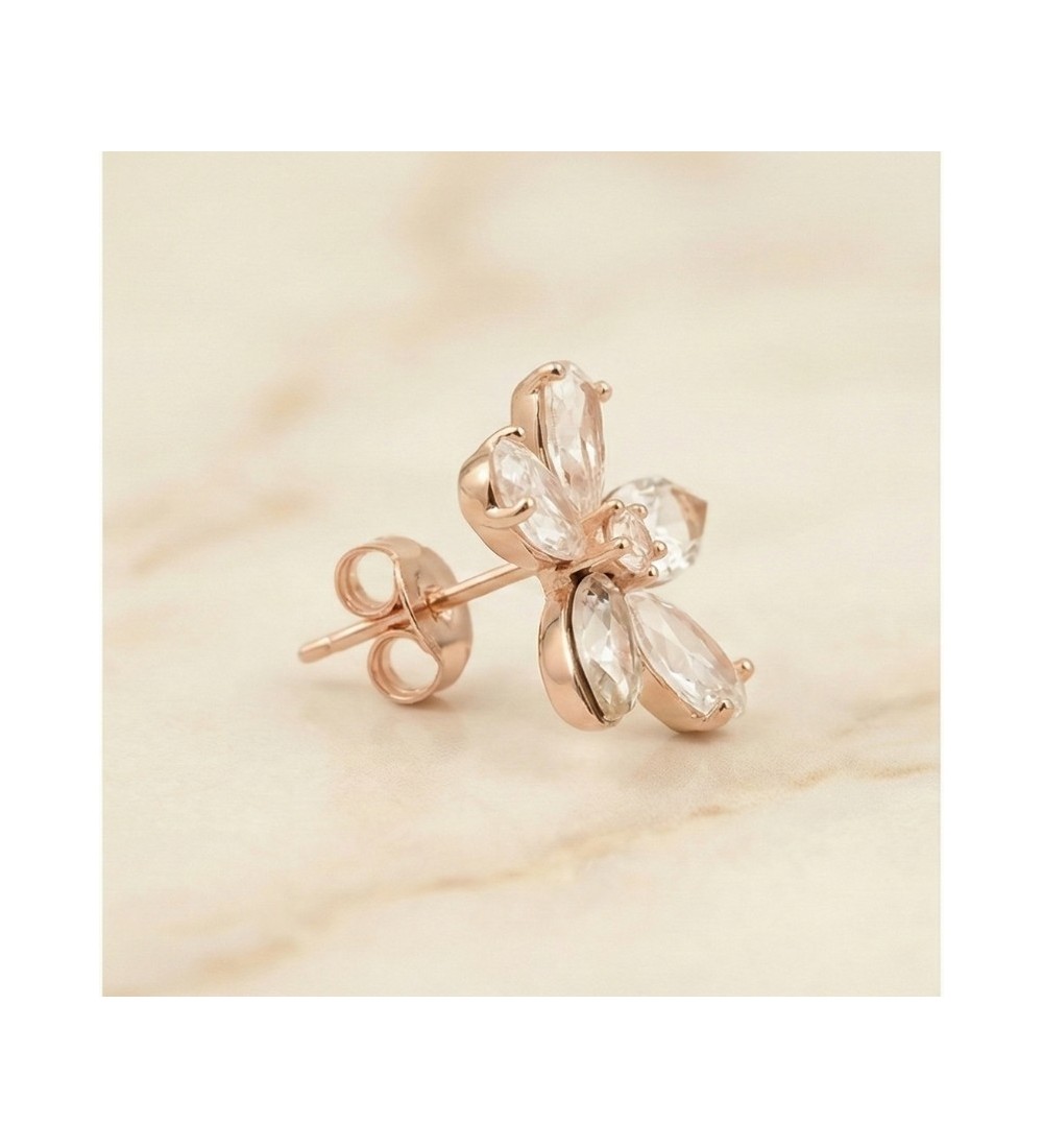 Crystal Bloom Earrings – Silver & Rose Gold Floral Studs