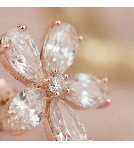 Crystal Bloom Earrings – Silver & Rose Gold Floral Studs