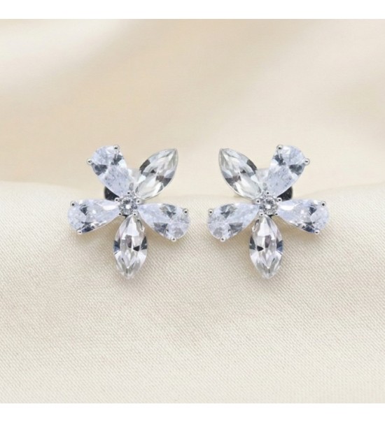 Crystal Bloom Earrings – Silver & Rose Gold Floral Studs