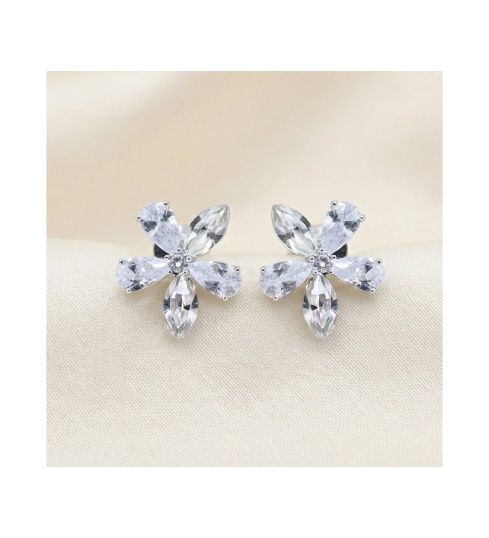 Crystal Bloom Earrings – Silver & Rose Gold Floral Studs
