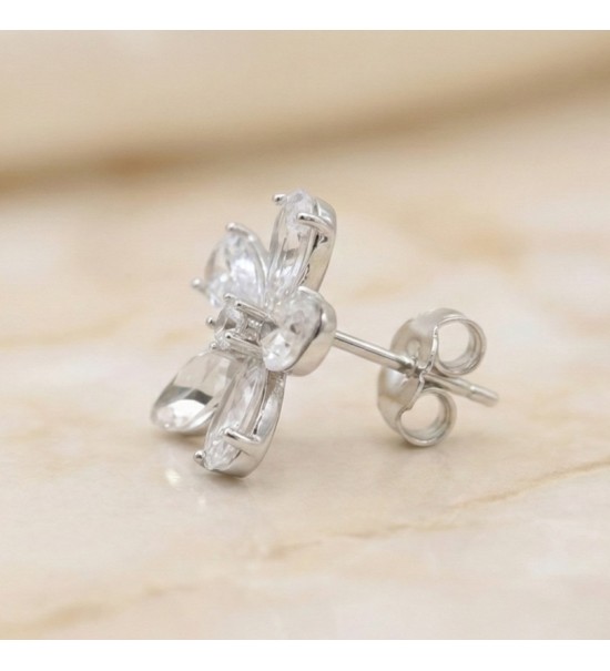 Crystal Bloom Earrings – Silver & Rose Gold Floral Studs