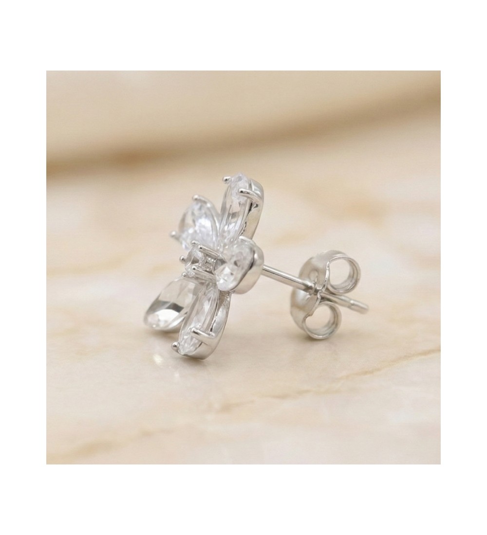 Crystal Bloom Earrings – Silver & Rose Gold Floral Studs