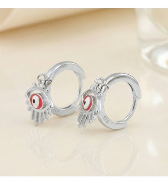 Mystic Eye Charm Earrings – Silver Hoop with Evil Eye Design