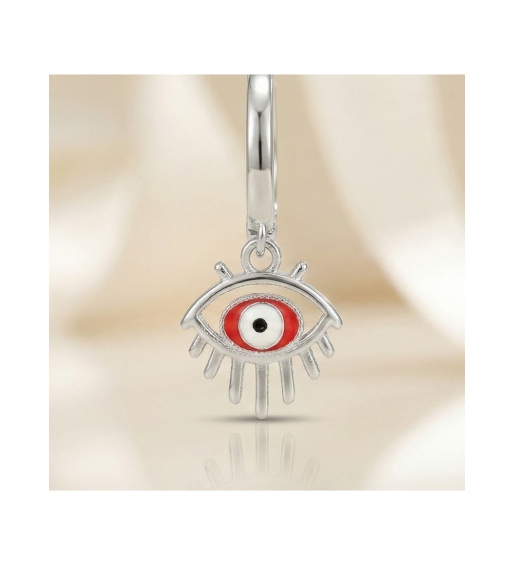 Mystic Eye Charm Earrings – Silver Hoop with Evil Eye Design