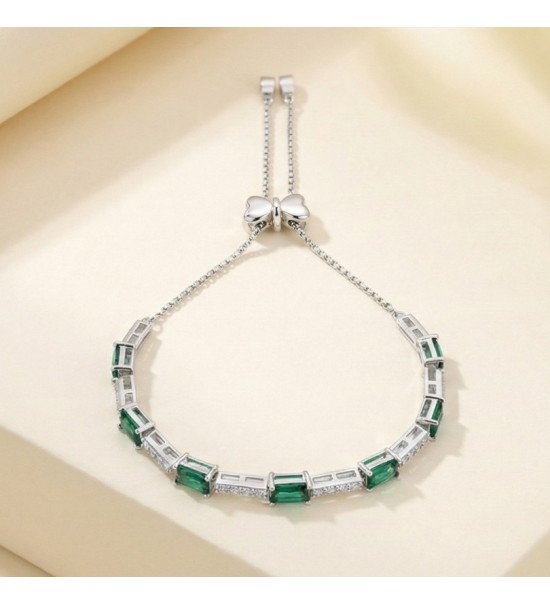 Emerald Elegance Bracelet – Silver Bracelet with Rectangular Green Stones