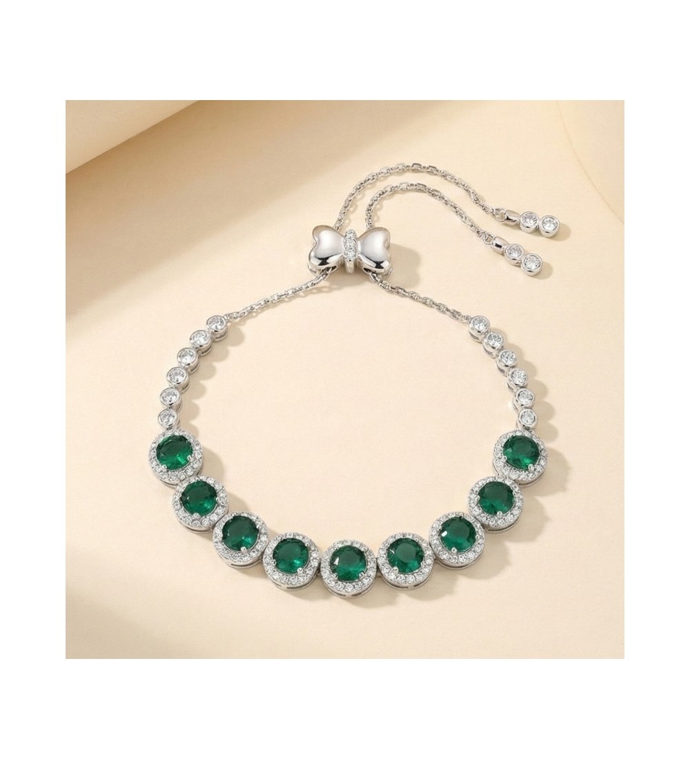 Emerald Elegance Bracelet – Silver Adjustable Halo Chain with Green Stones
