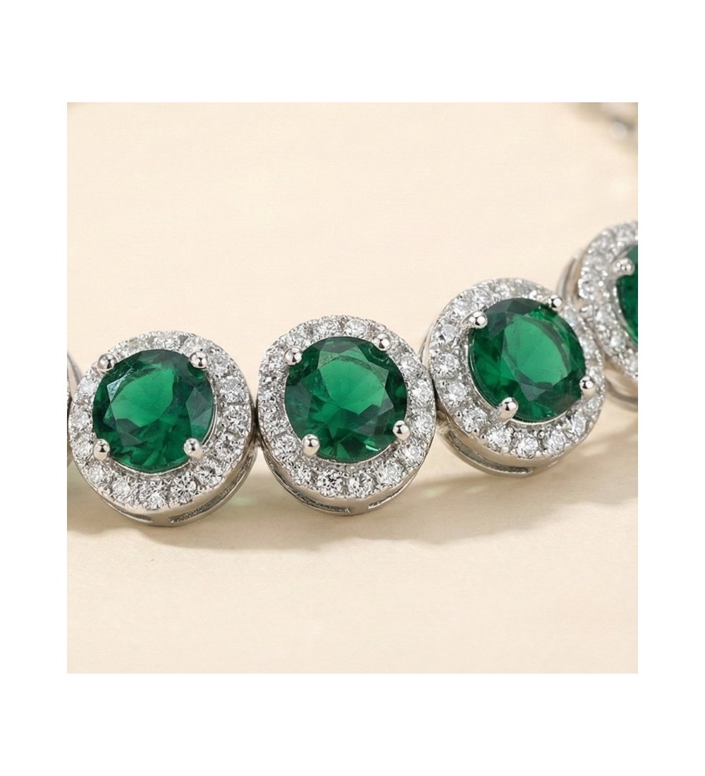 Emerald Elegance Bracelet – Silver Adjustable Halo Chain with Green Stones