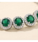 Emerald Elegance Bracelet – Silver Adjustable Halo Chain with Green Stones