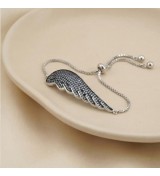 Guardian Wing Bracelet – Silver Adjustable Chain with Black Stone Accents