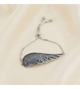 Guardian Wing Bracelet – Silver Adjustable Chain with Black Stone Accents