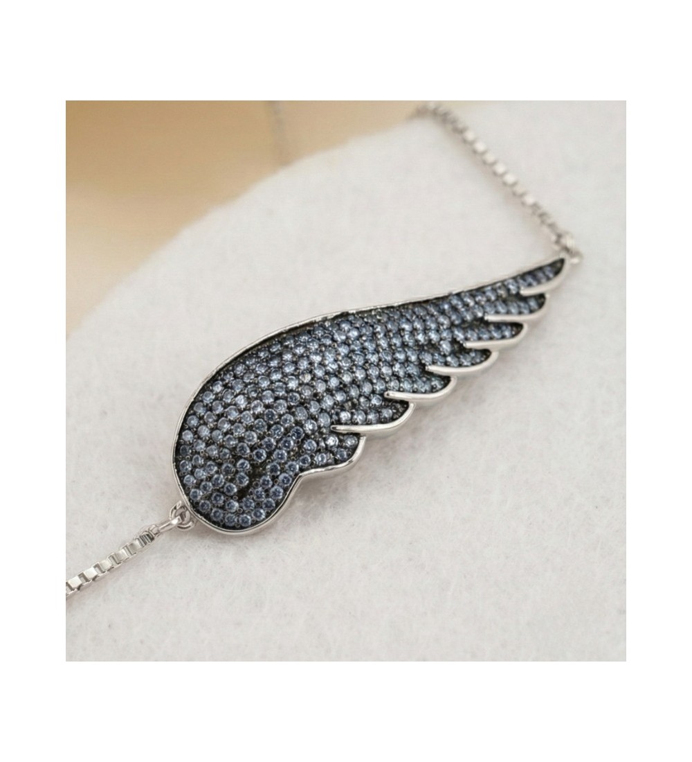 Guardian Wing Bracelet – Silver Adjustable Chain with Black Stone Accents