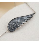 Guardian Wing Bracelet – Silver Adjustable Chain with Black Stone Accents