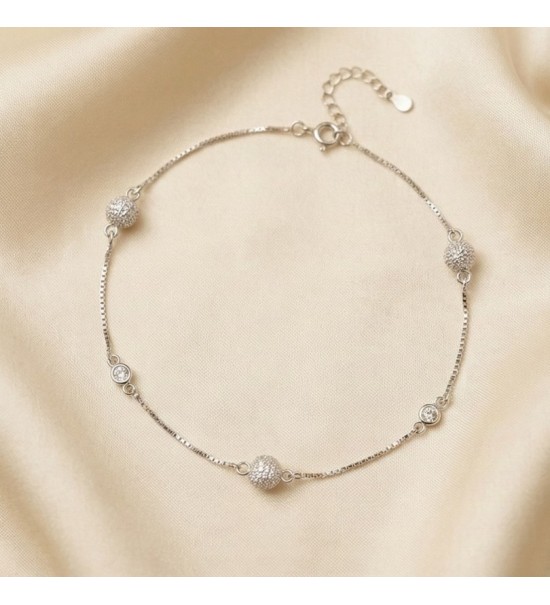Sparkling Bead Anklet – 925 Sterling Silver Elegant Footwear Jewelry