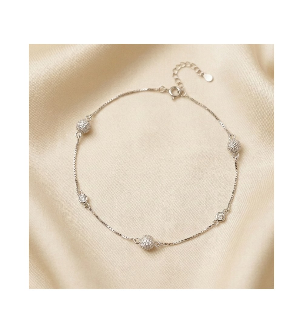 Sparkling Bead Anklet – 925 Sterling Silver Elegant Footwear Jewelry