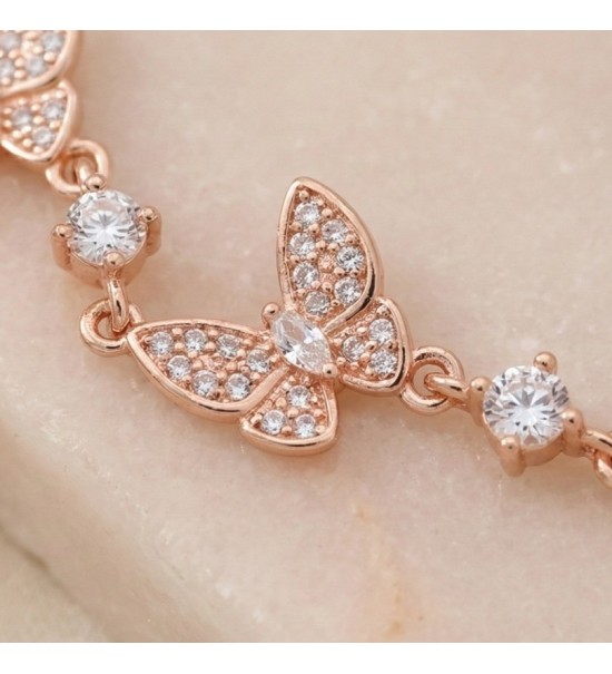 Flutter Grace Bracelet – Butterfly Charm Bracelet in Silver & Rose Gold