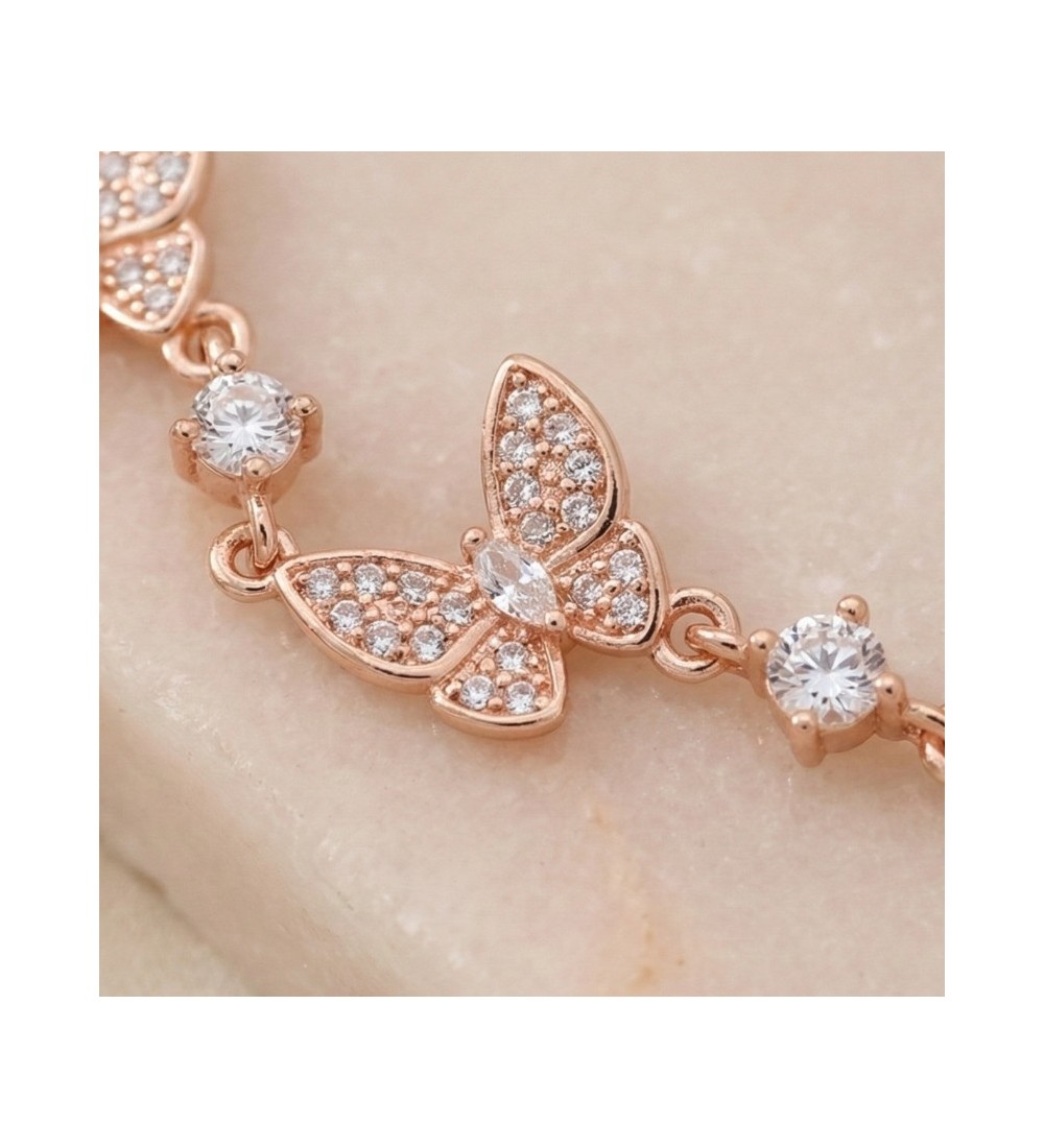 Flutter Grace Bracelet – Butterfly Charm Bracelet in Silver & Rose Gold