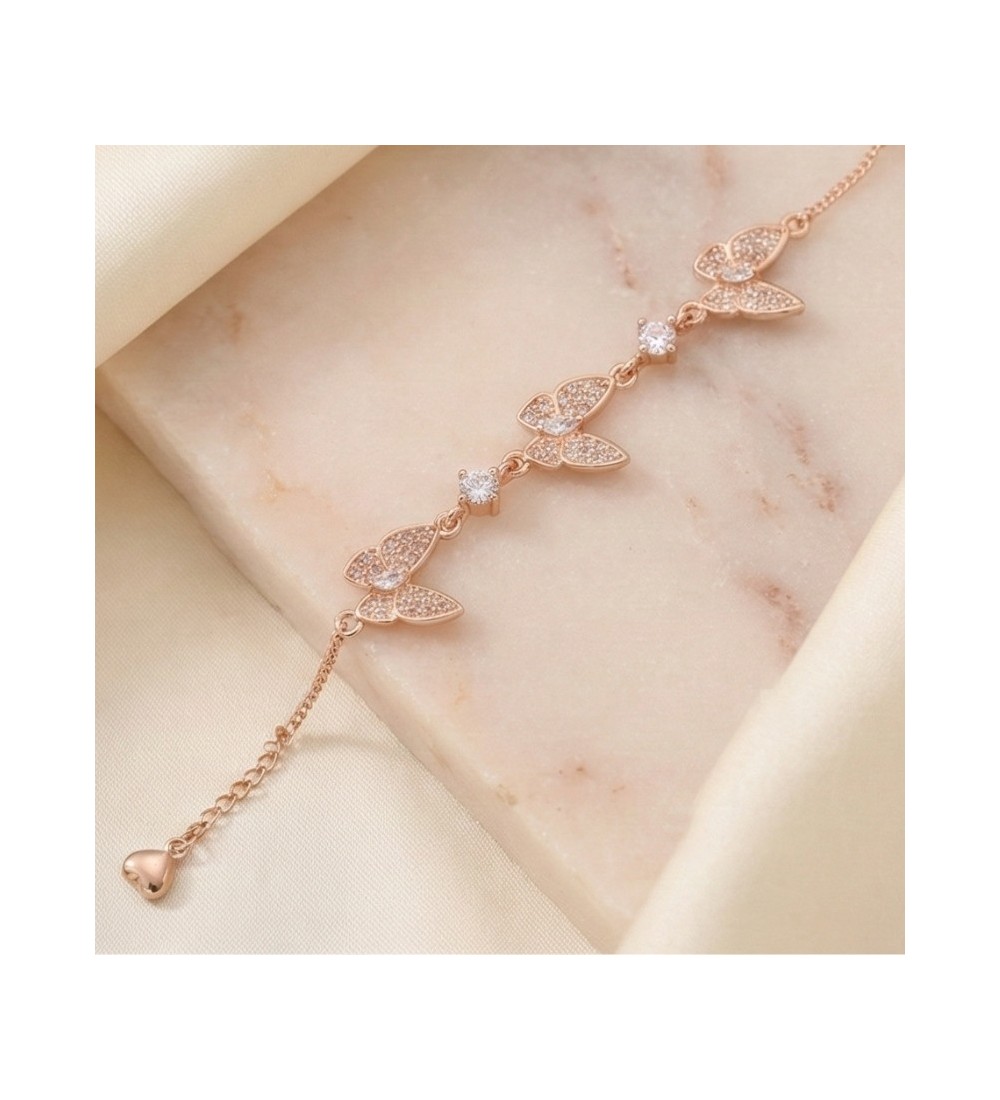 Flutter Grace Bracelet – Butterfly Charm Bracelet in Silver & Rose Gold