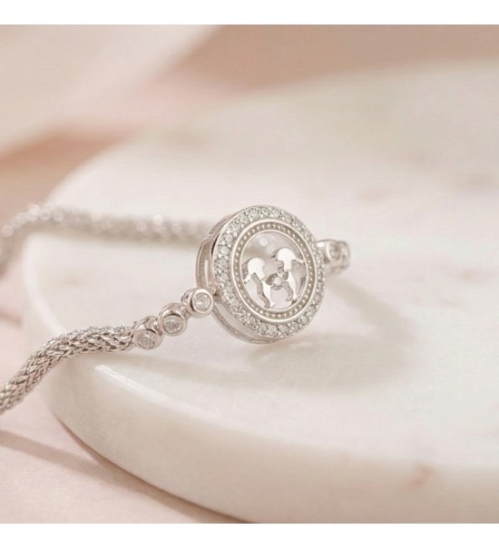 Eternal Emblem Bracelet – Silver Charm with Crystal Halo