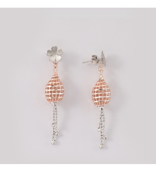 Bloom Drop Mesh Earrings – Rose Gold & Silver Floral Dangle