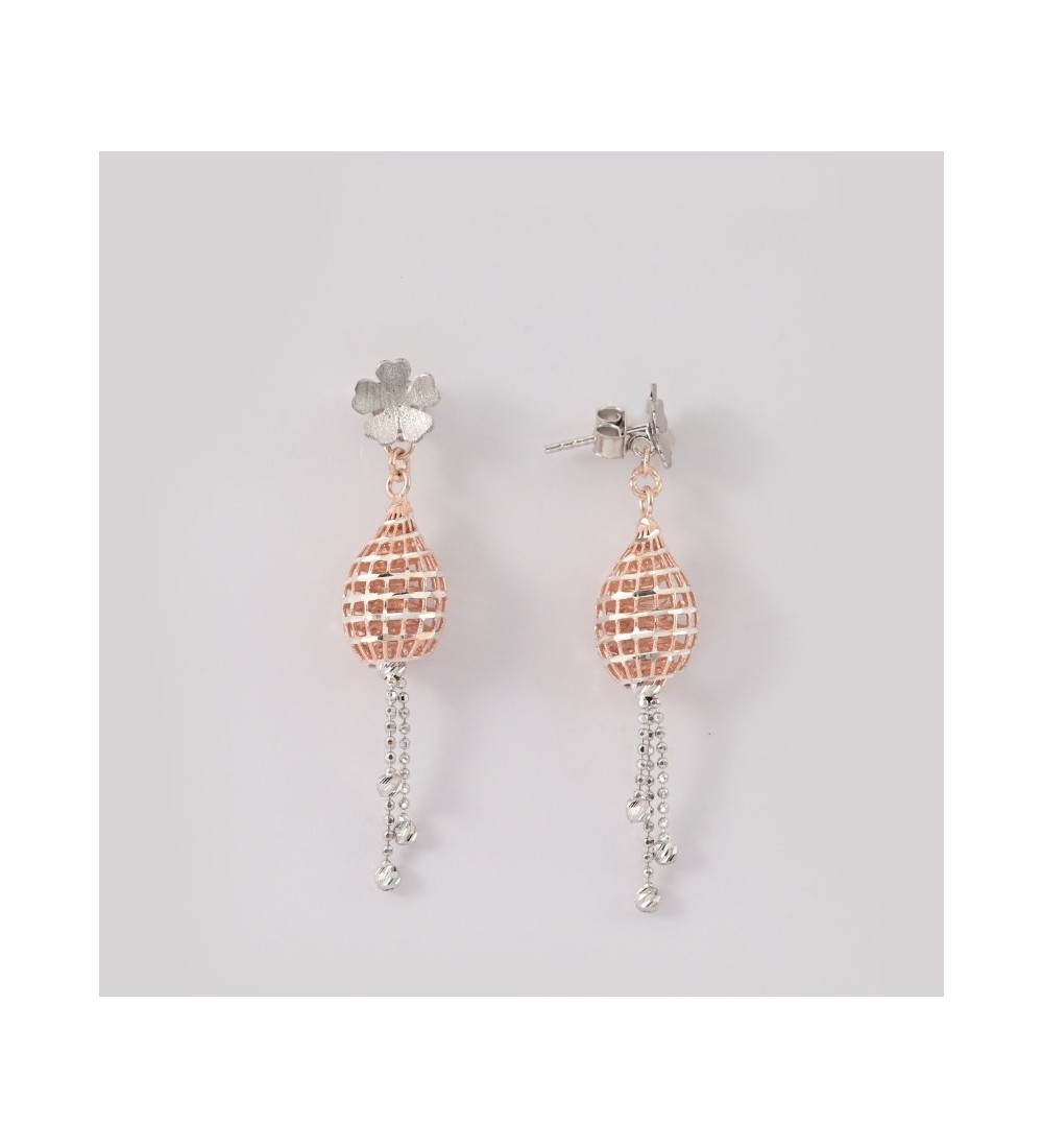 Bloom Drop Mesh Earrings – Rose Gold & Silver Floral Dangle