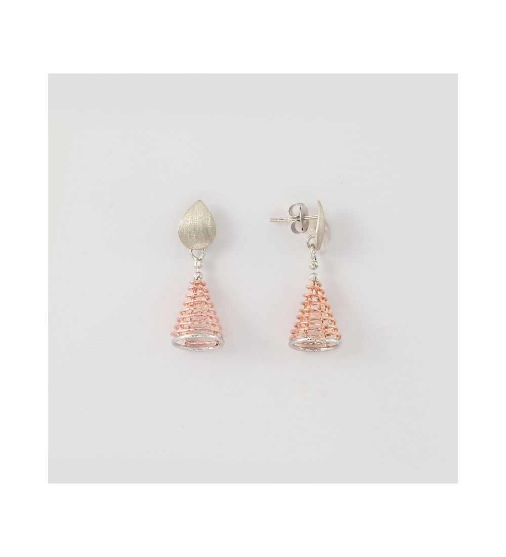 Spiral Drop Cone Earrings – Rose Gold & Silver Statement Dangles