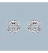 Radiant Halo Stud Earrings – Silver Sparkle with Baguette-Cut Crystals