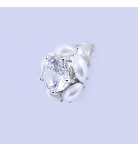 Silver & Rose Gold Pearl Halo Earrings – Elegant Zirconia and Pearl Studs