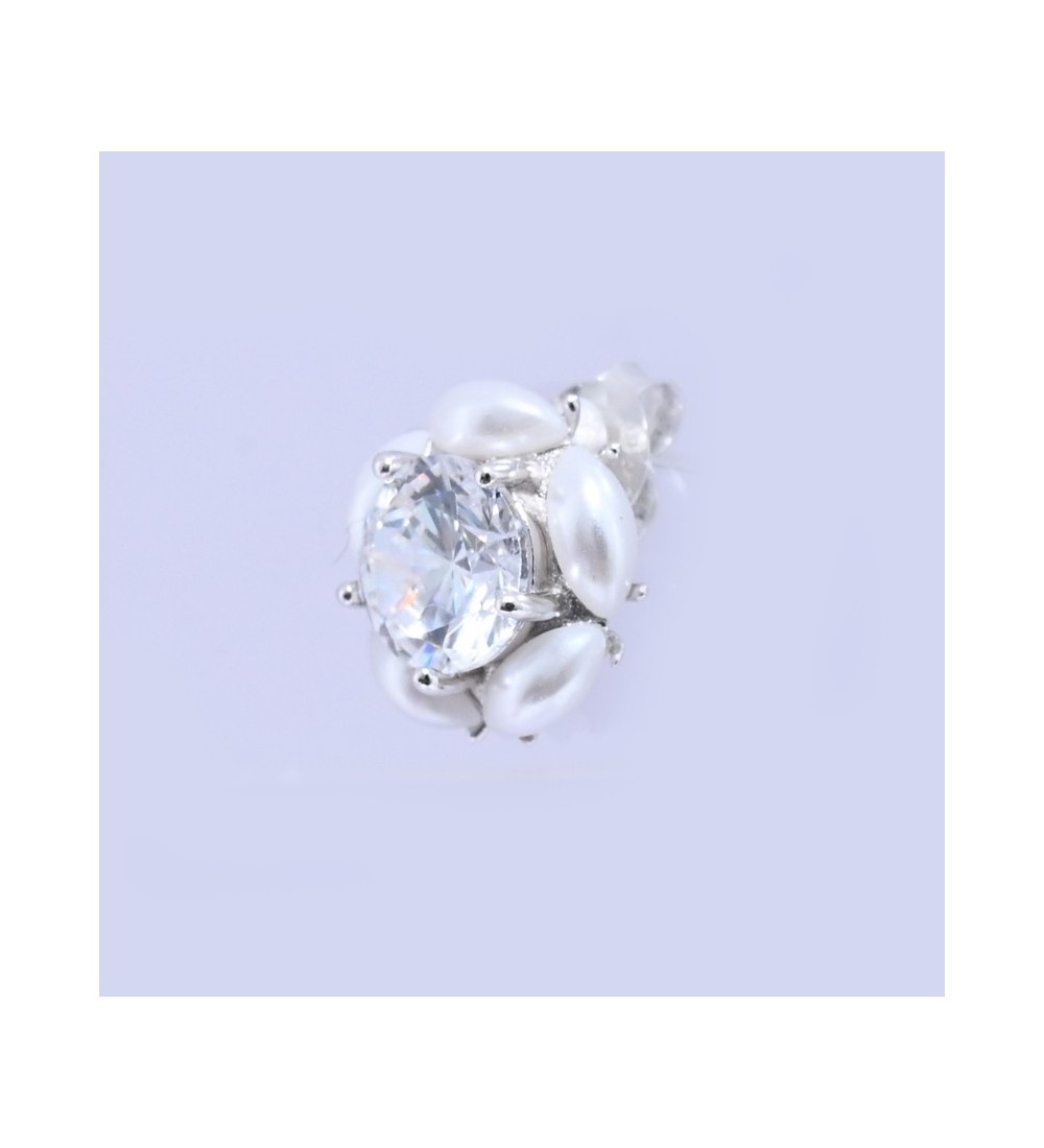 Silver & Rose Gold Pearl Halo Earrings – Elegant Zirconia and Pearl Studs