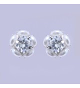 Silver & Rose Gold Pearl Halo Earrings – Elegant Zirconia and Pearl Studs