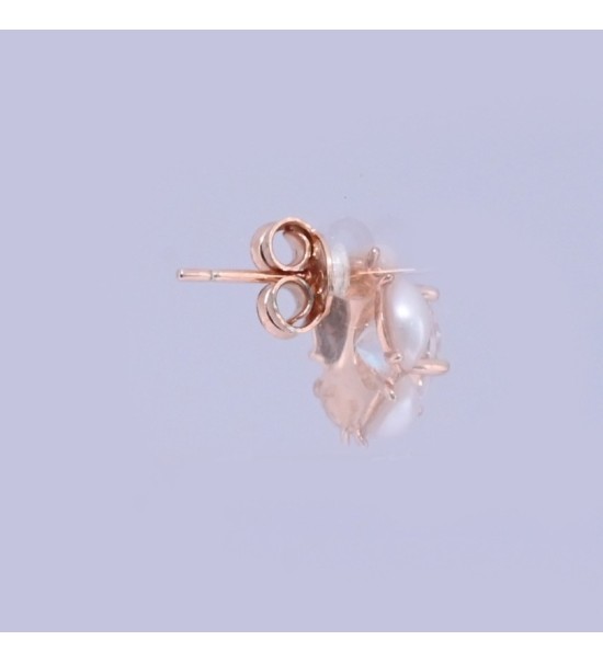 Silver & Rose Gold Pearl Halo Earrings – Elegant Zirconia and Pearl Studs