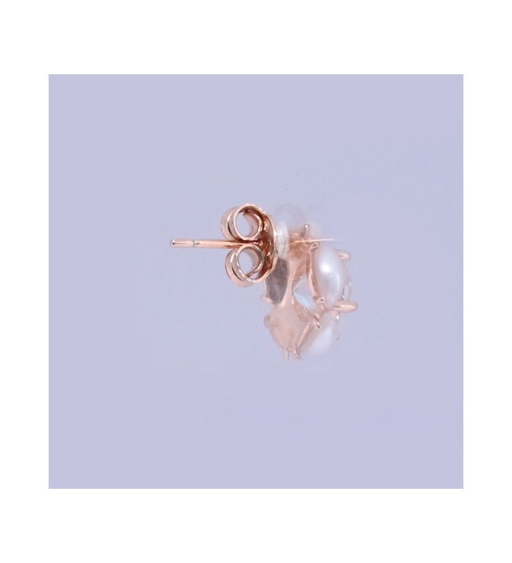 Silver & Rose Gold Pearl Halo Earrings – Elegant Zirconia and Pearl Studs