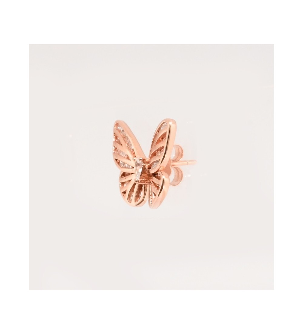Rose Gold Butterfly Stud Earrings – Elegant Wings with Sparkling Accent