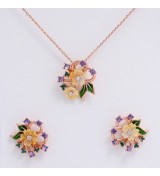 MOP Mojito Pendant Set – Necklace & Earrings Combo | Rose Gold Floral Jewelry
