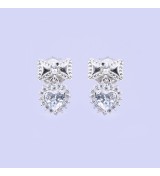 Silver Heart Bow Earrings – Elegant Heart Zirconia Studs for Women