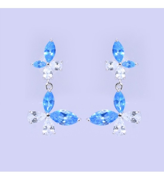 Blue Blossom Drop Earrings – Silver & Rose Gold | Blue Gemstone Floral Drop Earrings