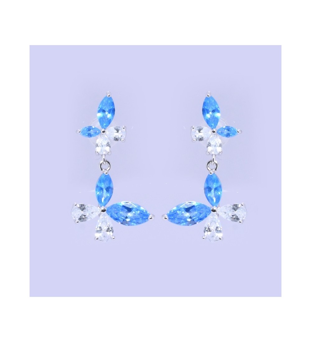 Blue Blossom Drop Earrings – Silver & Rose Gold | Blue Gemstone Floral Drop Earrings