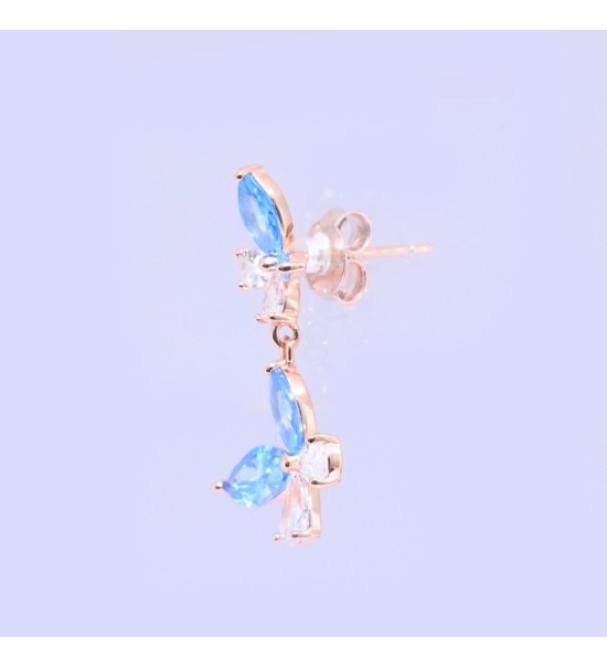 Blue Blossom Drop Earrings – Silver & Rose Gold | Blue Gemstone Floral Drop Earrings