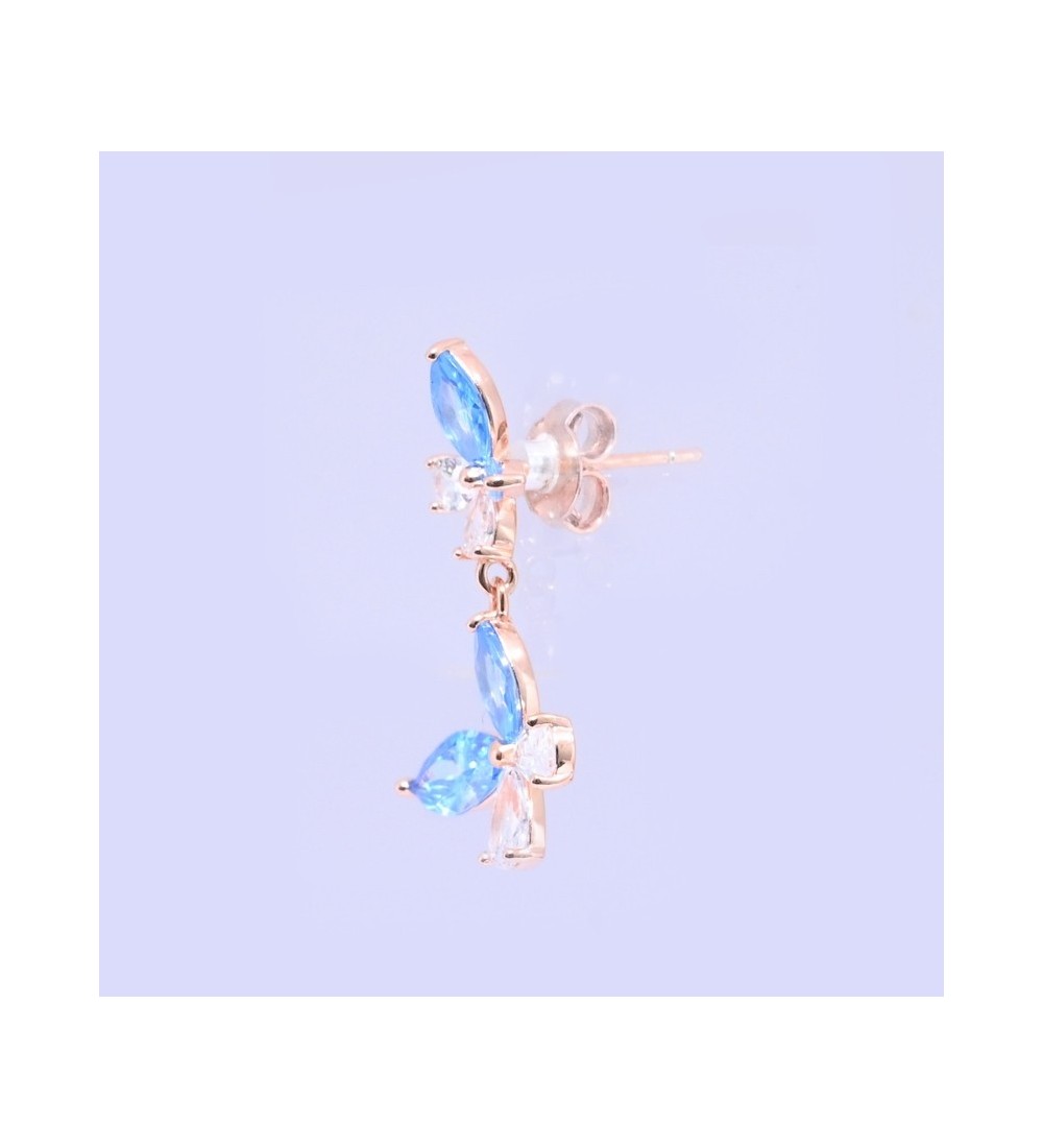 Blue Blossom Drop Earrings – Silver & Rose Gold | Blue Gemstone Floral Drop Earrings