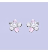 Blush Pearl Blossom Earrings – Silver & Rose Gold Variants | Pearl & Pink Gemstone Floral Studs