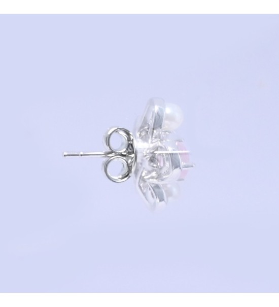 Blush Pearl Blossom Earrings – Silver & Rose Gold Variants | Pearl & Pink Gemstone Floral Studs