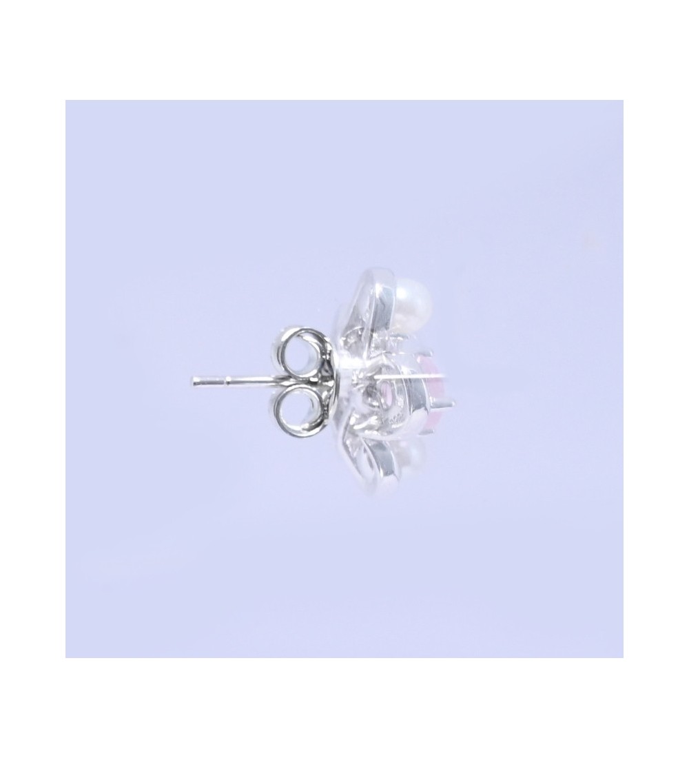 Blush Pearl Blossom Earrings – Silver & Rose Gold Variants | Pearl & Pink Gemstone Floral Studs