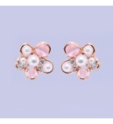 Blush Pearl Blossom Earrings – Silver & Rose Gold Variants | Pearl & Pink Gemstone Floral Studs