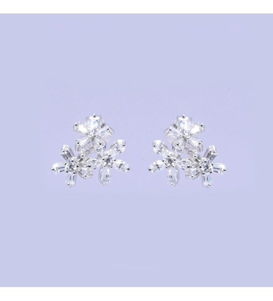 Sparkling Bloom Earrings – Silver & Rose Gold Floral Studs