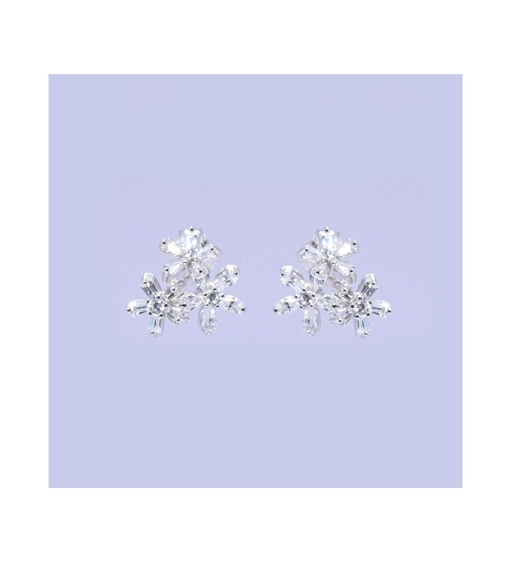 Sparkling Bloom Earrings – Silver & Rose Gold Floral Studs