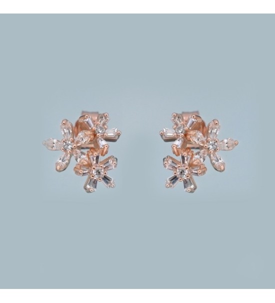Sparkling Bloom Earrings – Silver & Rose Gold Floral Studs