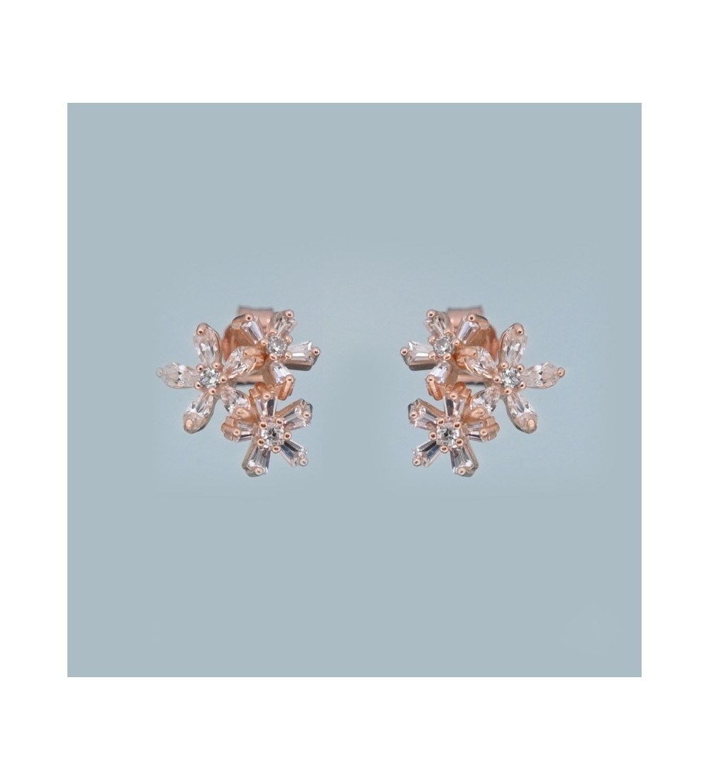 Sparkling Bloom Earrings – Silver & Rose Gold Floral Studs