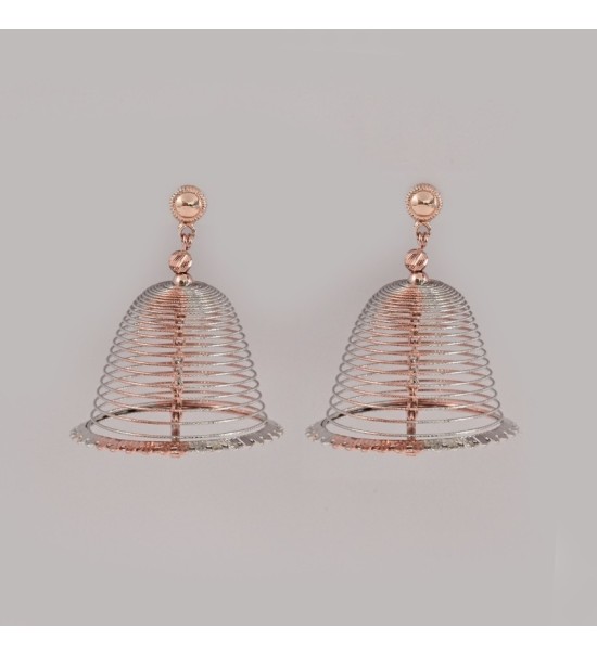 Spiral Dome Drop Earrings – Rose Gold & Silver Jhumka-Inspired Statement