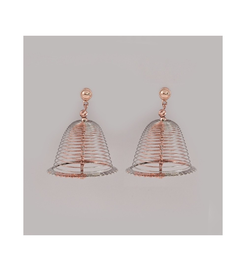 Spiral Dome Drop Earrings – Rose Gold & Silver Jhumka-Inspired Statement